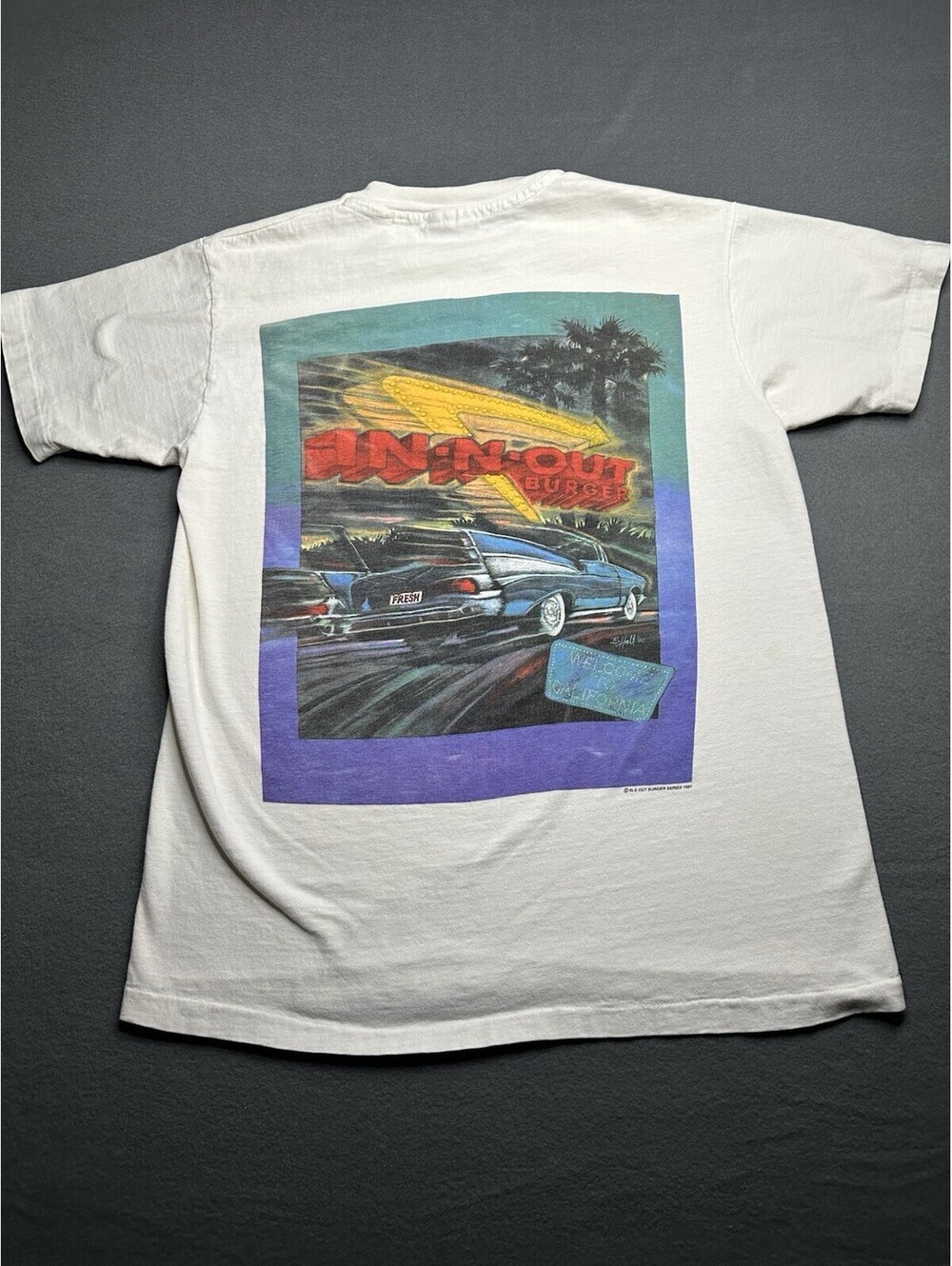 1991 In-N-Out Burger Classic Car T-Shirt Mens Medium White Single Stitch